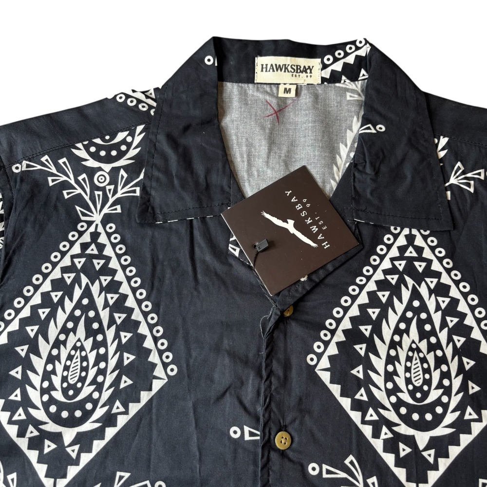Hawksbay Est. 99 Men's Medium Short Sleeve Button Down Black Pattern Shirt
